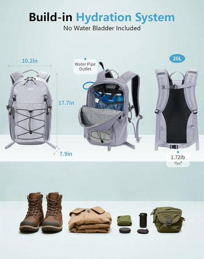 ECOHUB Small Hiking Backpack for Men Women, 20L Lightweight Travel Backpacks Water Resistant Camping Cycling Hiking Daypack