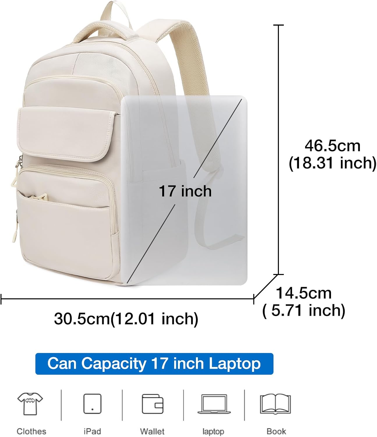 FOXLOVER Travel Laptop Backpack, Anti-Theft Slim Business Backpack, School College Bag for Men & Women, Fits 15.6 Inch Laptop