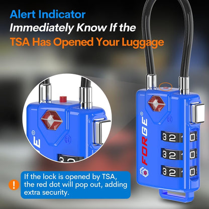 Bright Colors, TSA Approved Luggage Locks 4 Pack, Re-settable Combination with Alloy Body, Blue 4 Locks.