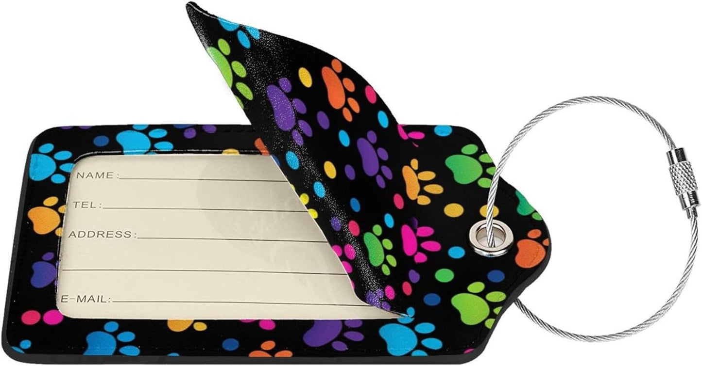 Cute Dog Paws Leather Luggage Tag with Stainless Steel Ring, Fun Name Id Card Cover Travel Bag Tag Set, Suitable for Travel Bag Luggage Women Men 2 PCS