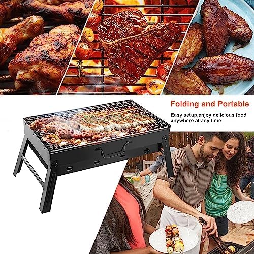 Moclever Folding Portable Charcoal Grill – Stainless Steel Mini BBQ Grill for Outdoor Cooking, Camping, Picnics, Beach, Tailgating, Compact & Easy to Carry