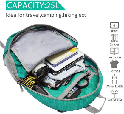 ZOMAKE 25L Ultra Lightweight Packable Backpack, Foldable Hiking Backpacks Water Resistant Small Folding Daypack for Travel(Dark Green)