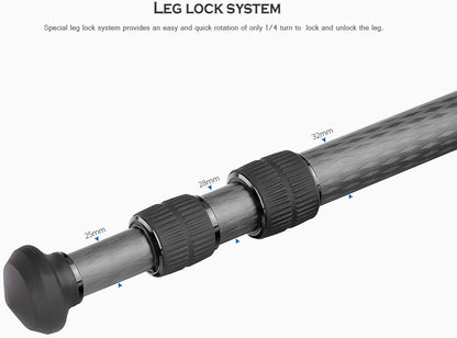 Leofoto Professional Camera Tripod, 63.4" Compact Carbon Fiber Tripod for DSLR Video Camcorder, 3 Leg Sections, 360° Ball Head, Max Load 20KG/44Lb (LS-323CX+LH-40)