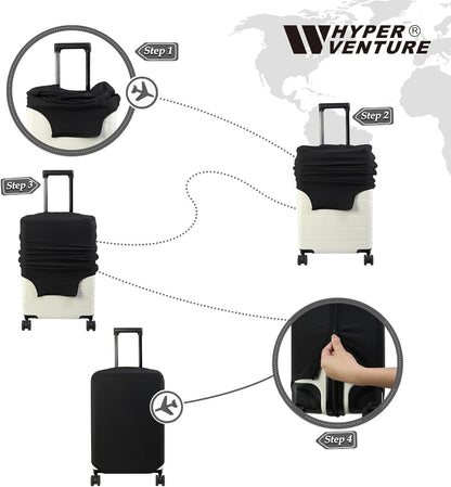 HYPER VENTURE Washable Luggage Cover - Fashion Suitcase Protector Fits 18-22 Inch Luggage (Black, S)