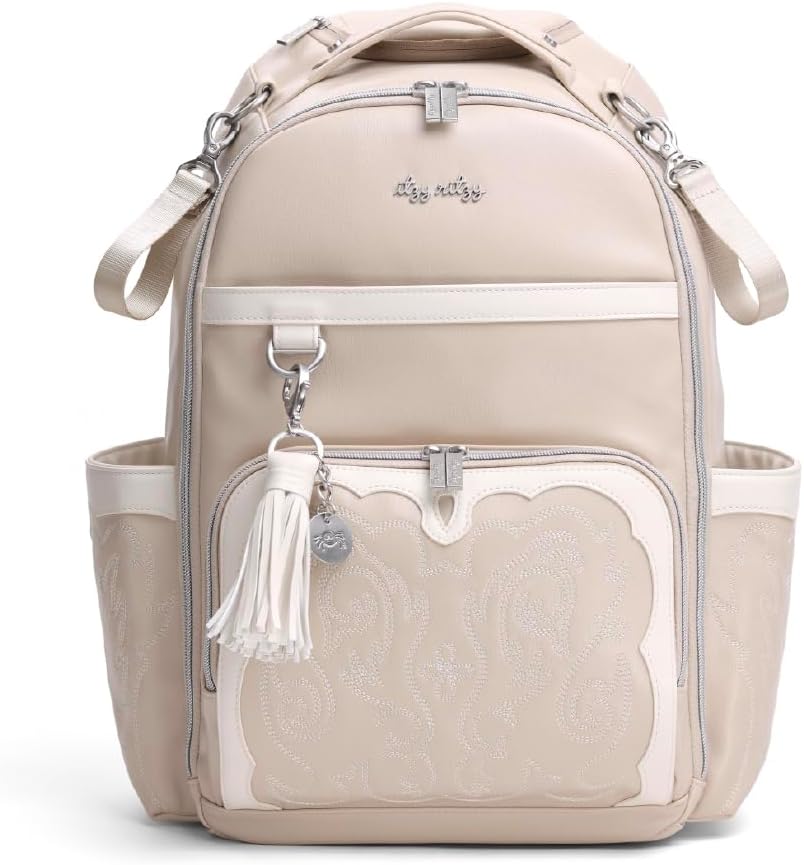 Itzy Ritzy Diaper Bag Backpack – Large Capacity Boss Plus Baby Backpack Diaper Bag Featuring 19 Pockets, Changing Pad, Stroller Clips, and Comfortable Backpack Straps, Oat
