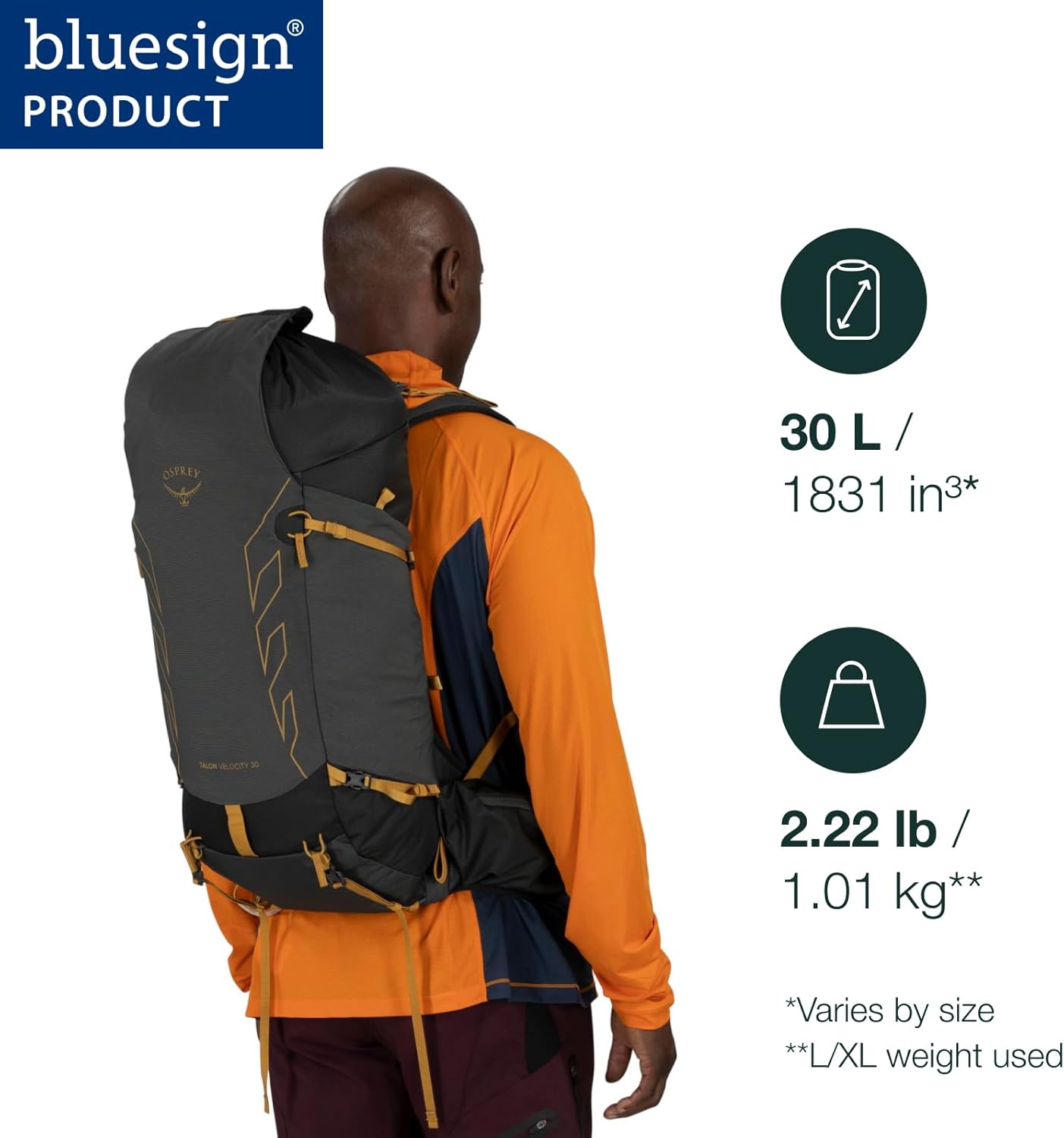 Osprey Talon Velocity 30L Men's Hiking Backpack, Dark Charcoal/Tumbleweed, L/XL