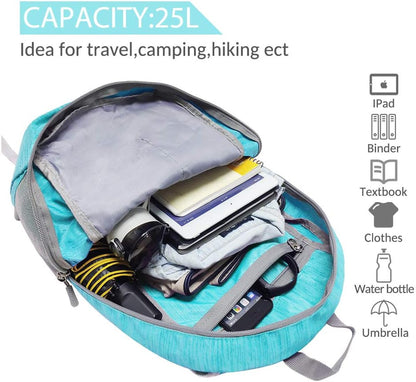 ZOMAKE 25L Ultra Lightweight Packable Backpack, Foldable Hiking Backpacks Water Resistant Small Folding Daypack for Travel(Aqua Blue)