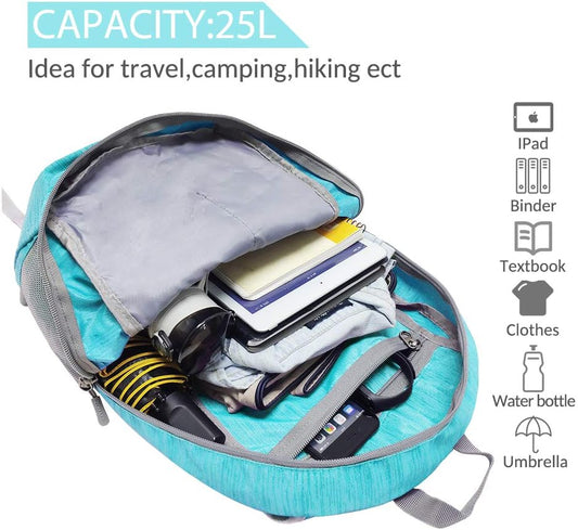 ZOMAKE 25L Ultra Lightweight Packable Backpack, Foldable Hiking Backpacks Water Resistant Small Folding Daypack for Travel(Aqua Blue)