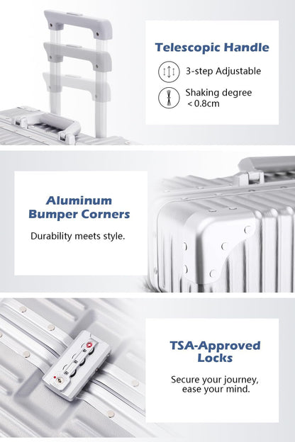 HotWay 22 Inch Checked in Luggage with Aluminum Frame,PC Hard Shell Suitcase with Spinner Wheels and TSA Lock, Large Suitcase for Travel, White