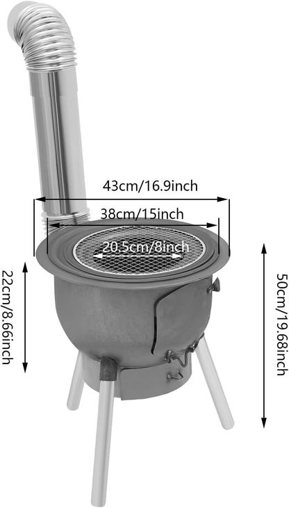 Camping Stove, Wood Burning Stove, Portable Grill Barbecue Cooking Grate and Cooktop with 3 Size Stove Rings, Multi-Functional Firewood Stove for Outdoor, Fishing, Hiking
