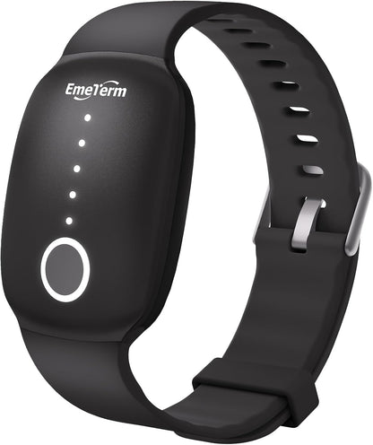 EmeTerm Fashion FDA Cleared Relieve Nausea Electrode Stimulator Morning Sickness Motion Travel Sickness Vomit Relief Rechargeable No Gel Drug Free Wrist Bands Without Side Effects (Jet Black)