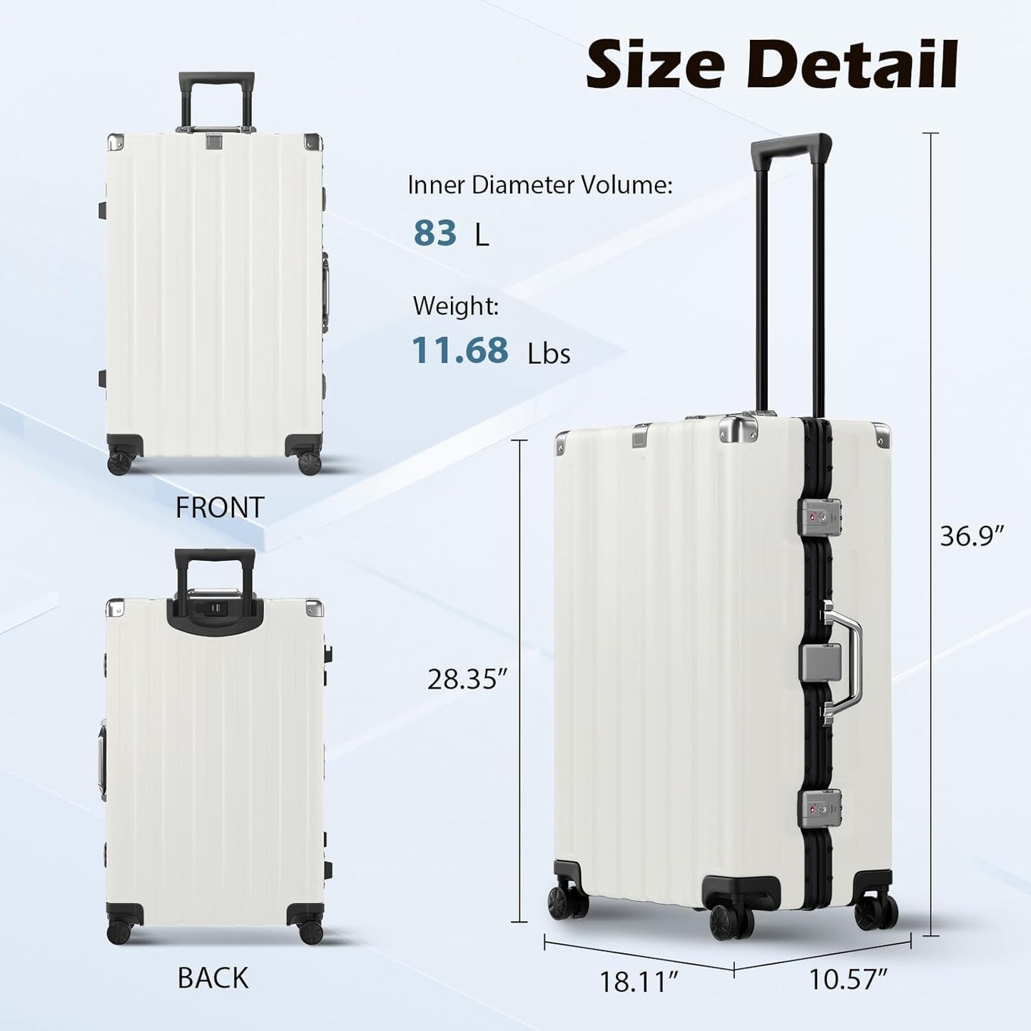 Krute Large Luggage 28 inch Zipperles Suitcase With Spinner Wheels USB Charger Hardside PC Aluminum Frame Luggages Checked Suitcases with TSA Lock (1 Piece)