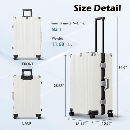 Krute Large Luggage 28 inch Zipperles Suitcase With Spinner Wheels USB Charger Hardside PC Aluminum Frame Luggages Checked Suitcases with TSA Lock (1 Piece)