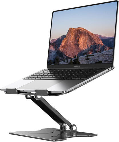 Adjustable Laptop Stand for Desk, Metal Foldable Laptop Riser, Portable Laptop Holder Mount, Ventilated Cooling Computer Notebook Stand for MacBook Air Pro, All 10-16'' Notebooks Laptops, Black