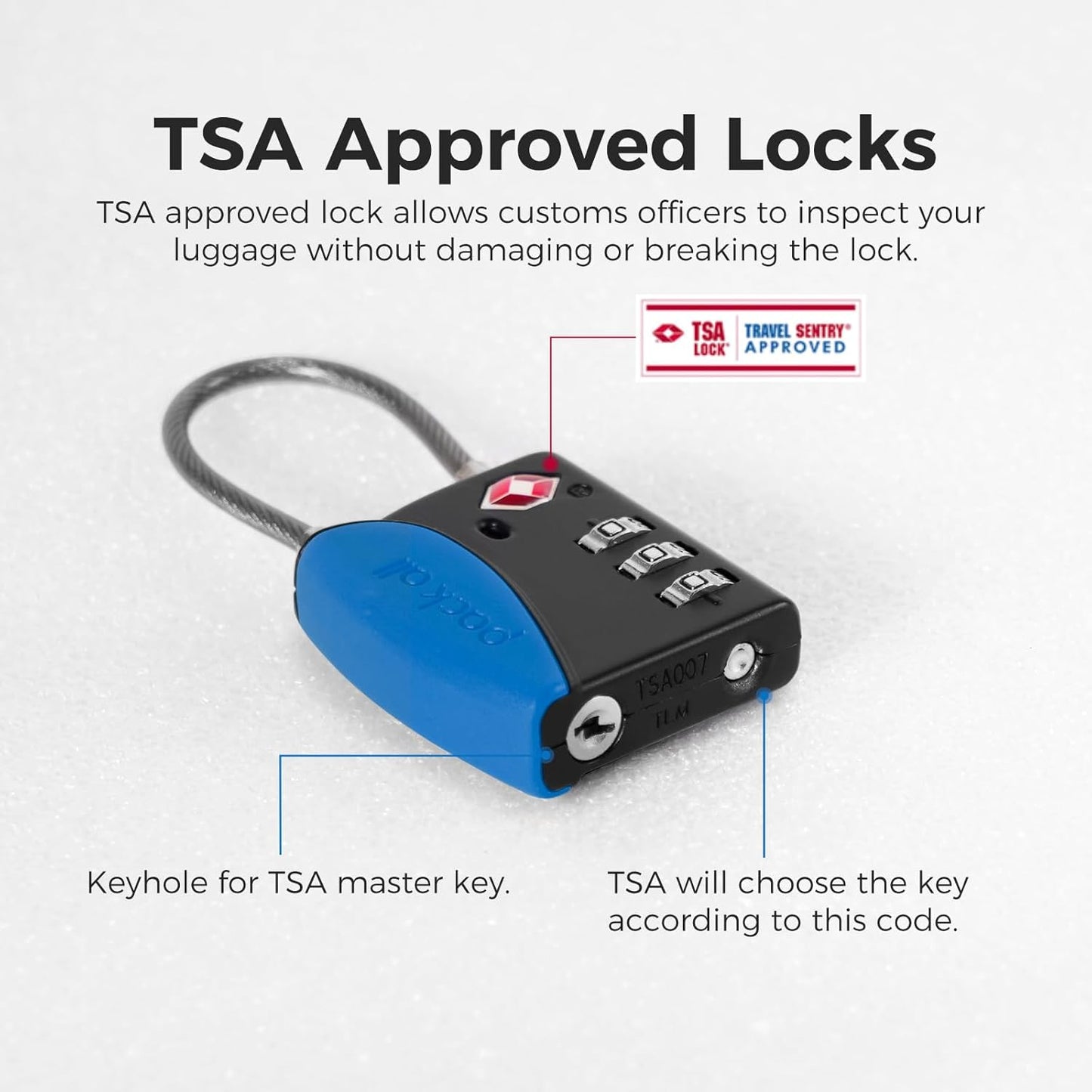 pack all TSA Approved Cable Luggage Locks, 3 Digit Combination Padlocks, Travel Lock for Suitcases & Bag, Alloy Body, Travel Accessories (1 Pack)（Navy）