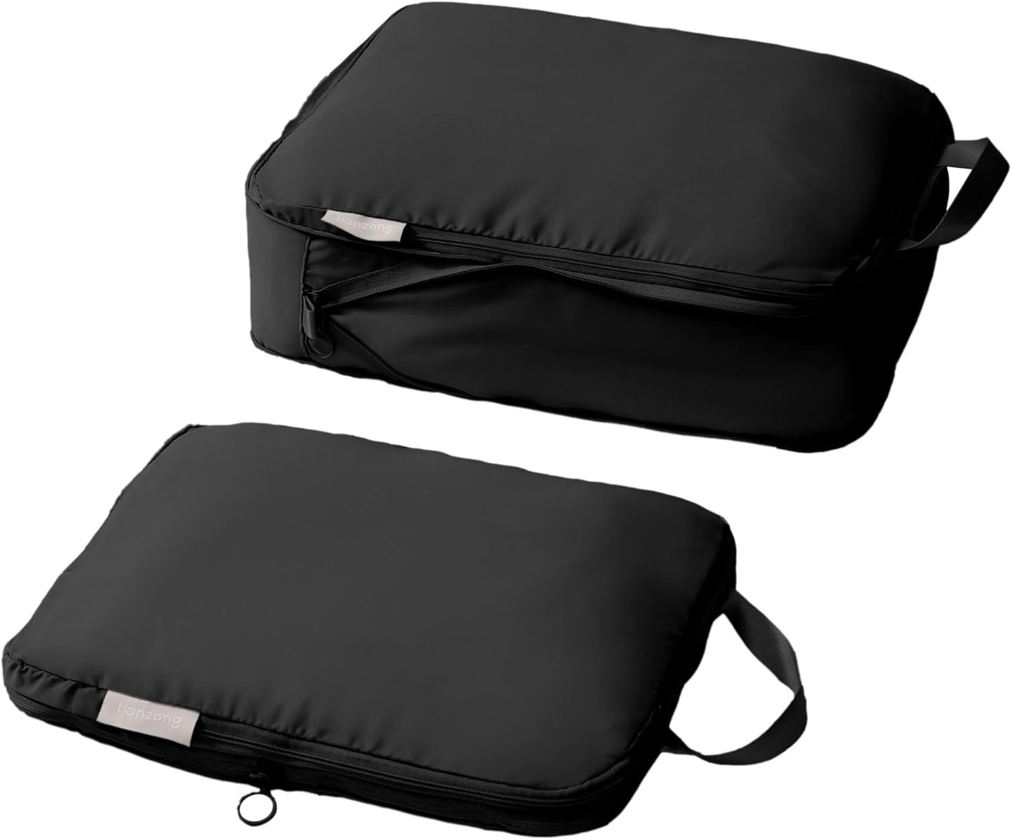 tianzong Compression Packing Cubes for Suitcases, Luggage Organizer Bags Set for Travel (Black, 2 Pack Large)