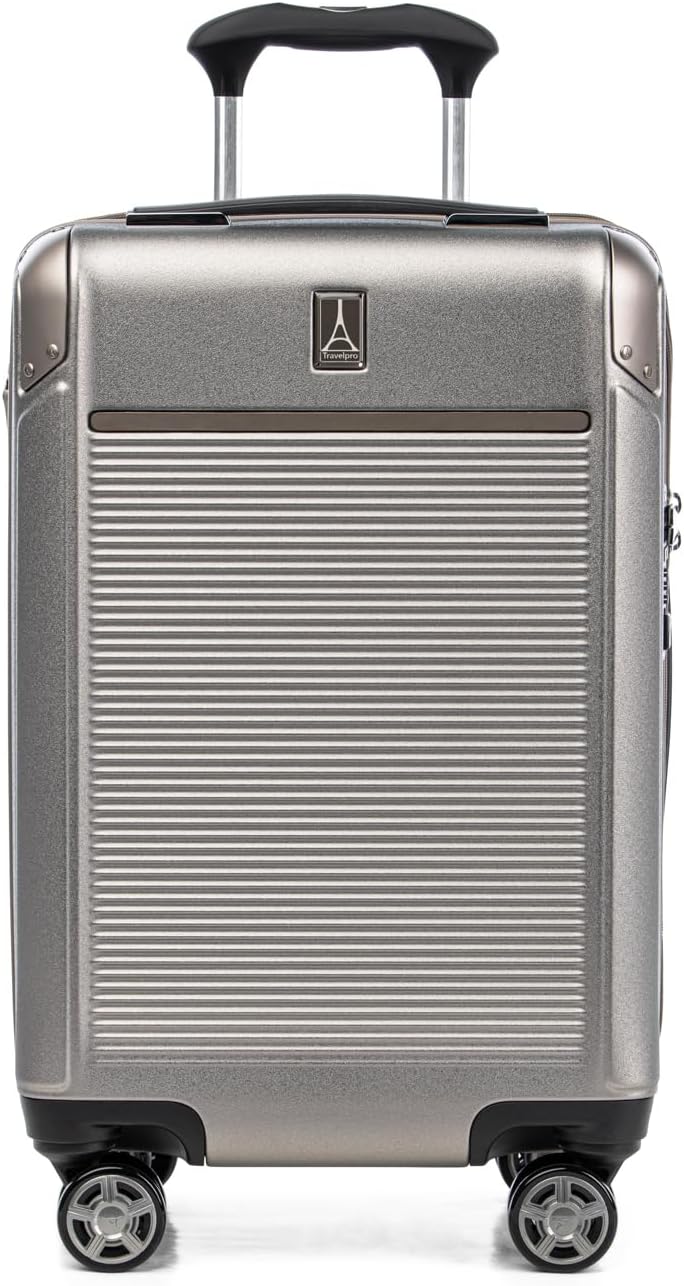 Travelpro Platinum Elite Hardside Expandable Carry on Luggage, 8 Wheel Spinner, TSA Lock, Hard Shell Polycarbonate Suitcase, Metallic Sand, Carry on 21-Inch