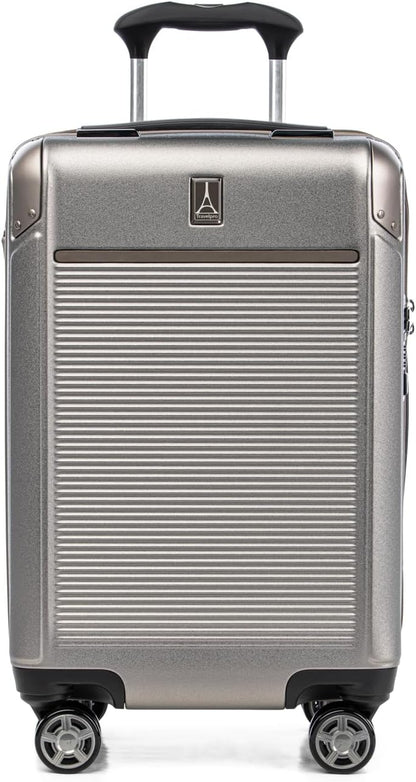 Travelpro Platinum Elite Hardside Expandable Carry on Luggage, 8 Wheel Spinner, TSA Lock, Hard Shell Polycarbonate Suitcase, Metallic Sand, Carry on 21-Inch