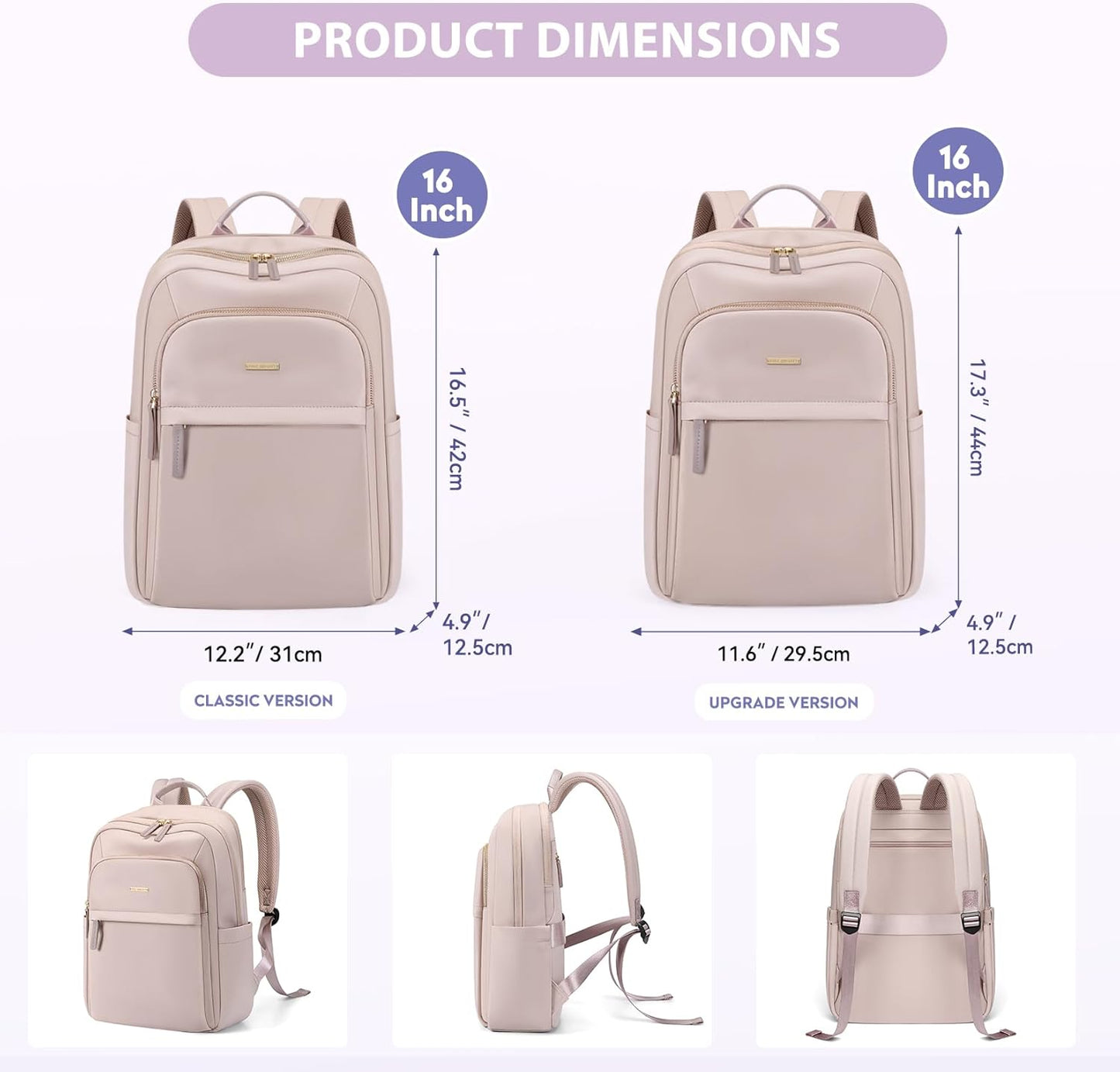 Hiking Travel Backpack for Women Casual Business Weekender Multilayer Laptop Bag,16 Inch,Pink