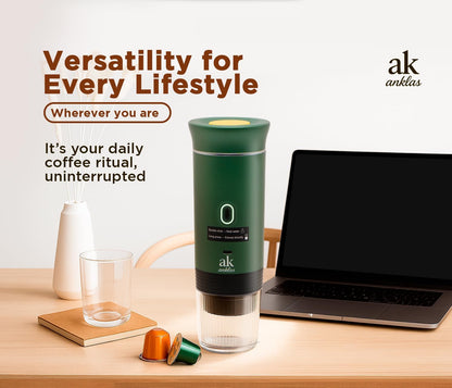 3-in-1 Portable Coffee Maker – Electric Espresso Machine for Travel – Compatible with Ground Coffee, NS & DG Capsules – USB-C Rechargeable Portable Espresso Maker (Green)
