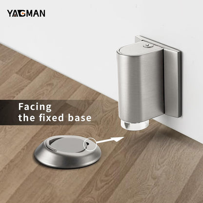 2 Pack Magnetic Door Stoppers Retractable Bottom of Door Holder No Drilling Mount Floor Door Stop with Screws and Adhesive Catch Door Keep Door Open Brushed Nickel BN-2
