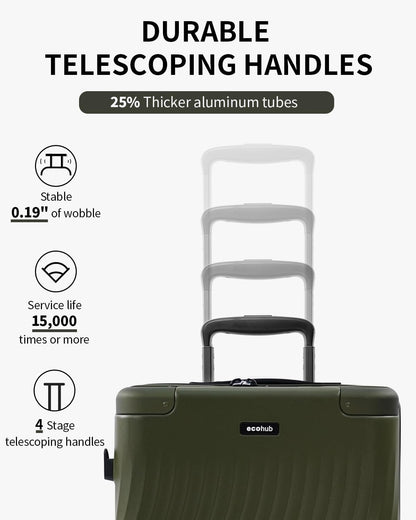 ECOHUB Hardside Expandable Carry On Luggage, Recycled PC 24" Rolling Luggage 26x16x11 Airline Approved with Spinner Wheels& TSA Lock, Lightweight Hardshell Travel Suitcase, 24inch Carry-on Green