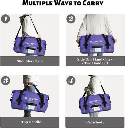 Waterproof Motorcycle Duffel Bag Roll Top Dry Duffel Bag with Quick-fixed Straps for Rafting, Boating, Kayaking, Travel, 50L(Blue)