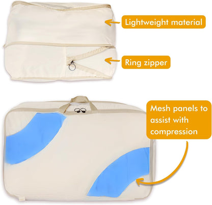 2-pack Comforter Storage Bag - Compression Organizer, Pillow, Blanket, Bedding, Duvet - Space Saver Collapsible Extra Large Mesh Packing Cube - Queen King Size (2-pack Medium Size (24x14x11))