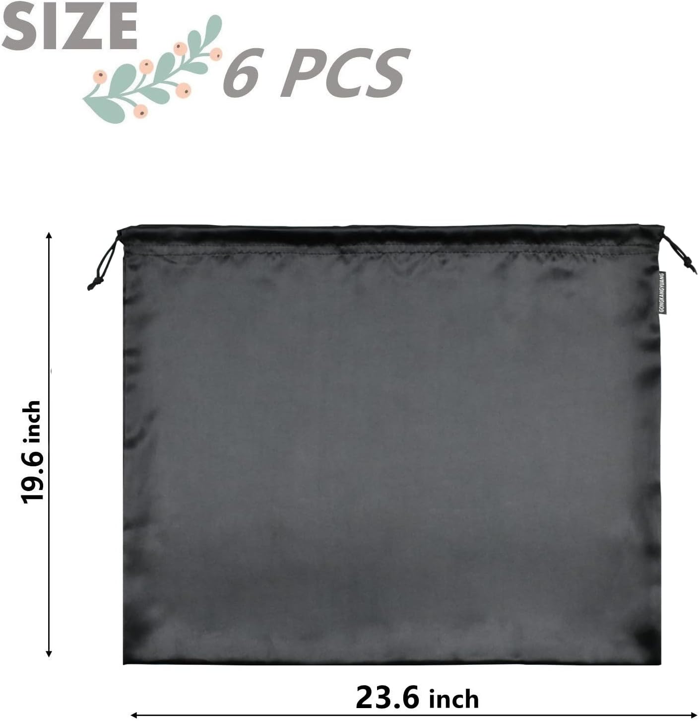 6 Pack Dust Bags for Handbags Silk Dust Cover Bag for Handbags Purses Shoes Boots, Silk Dustproof Drawstring Bag Travel Storage Pouch (Black, 23.6 × 19.6 in)