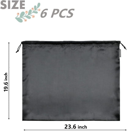 6 Pack Dust Bags for Handbags Silk Dust Cover Bag for Handbags Purses Shoes Boots, Silk Dustproof Drawstring Bag Travel Storage Pouch (Black, 23.6 × 19.6 in)