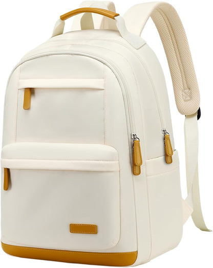 mygreen Waterproof Travel Backpack for Adults, 15.6 Inch Laptop Backpack with Multiple Compartments | Durable Anti-Theft Design, Luggage Strap, Lightweight for Business, Commute, and Air Travel Beige
