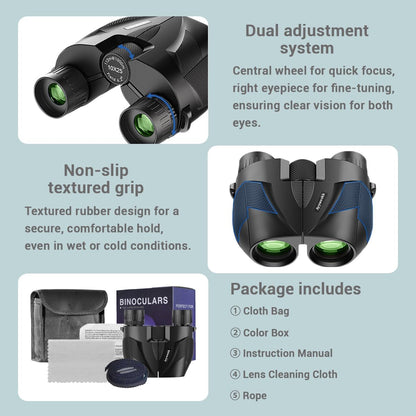 10x25 Binoculars for Adults & Kids, Compact HD Binoculars with Large View, Low Light Vision & Easy Focus for Bird Watching, Travel, Concert, Hunting
