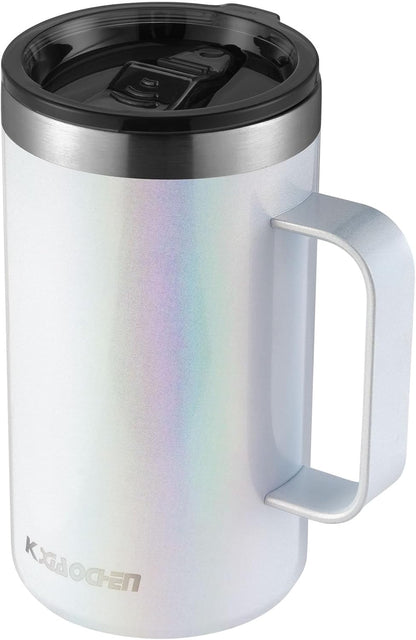 KXIAOCHEN 20oz Insulated Coffee Mug with Lid, Stainless Steel Coffee Cup, Double Wall Vacuum Coffee Tumbler with Handle, Premium Thermal Travel Coffee Mug (Pearl White)