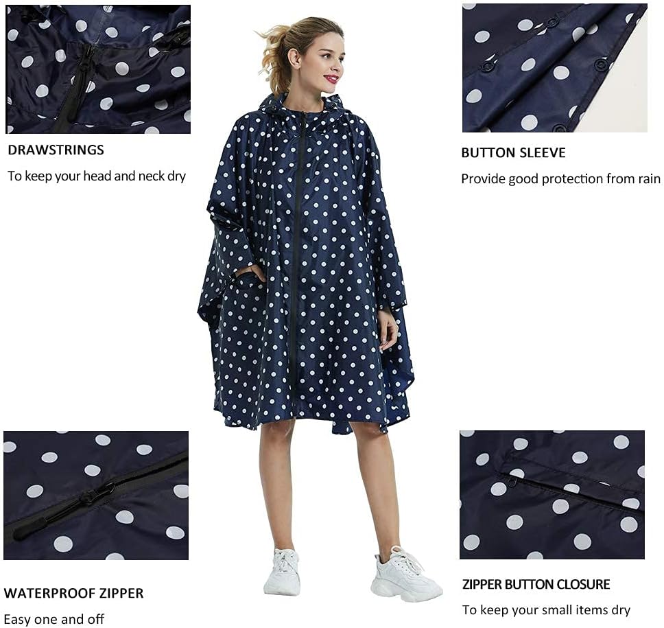 Rain Poncho Jacket Coat Hooded Zipper Style for Women/Men/Adult with Pocket