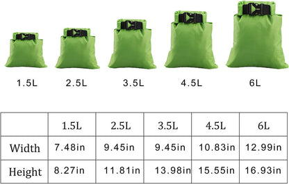 Pimoys 5 Pack Waterproof Dry Sacks, Lightweight Outdoor Dry Bags Ultimate Dry Bags for Kayaking Rafting Boating Camping (1.5L, 2.5L, 3.5L, 4.5L, 6L)