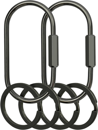 Key Chain, Brass Key Rings 2 Pack Screw Lock Key Organizer with 4 Rings Carabiner Keychain Clip for Men and Women