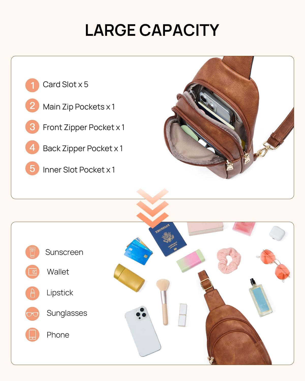 Telena Small Sling Bag for Women Leather Crossbody Fanny Packs Chest Bag for Women