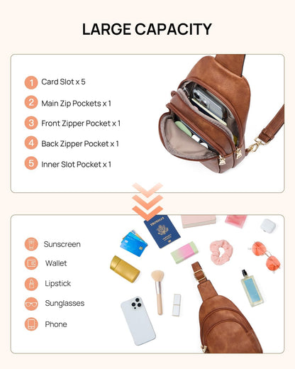 Telena Small Sling Bag for Women Leather Crossbody Fanny Packs Chest Bag for Women