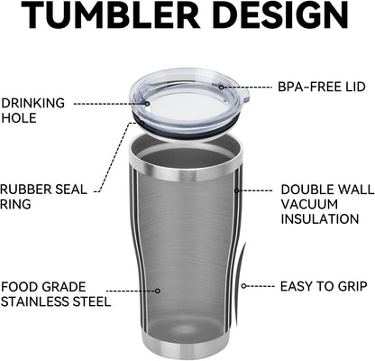 DOMICARE 20oz Tumbler with Lid Stainless Steel Tumblers Bulk, Double Wall Vacuum Insulated Coffee Travel Mug Powder Coated Tumbler, Black