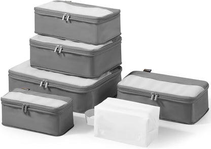 6 Set Compression Packing Cubes for Travel Essentials, Luggage Organizers for Suitcases (Silver)