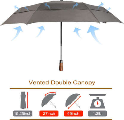 Lejorain Large Folding Golf Umbrella - Compact Mens Umbrellas Travel Rain and Windproof 54inch Collapsible Automatic Open Close Umbrella 210T Teflon Vented Double Canopy