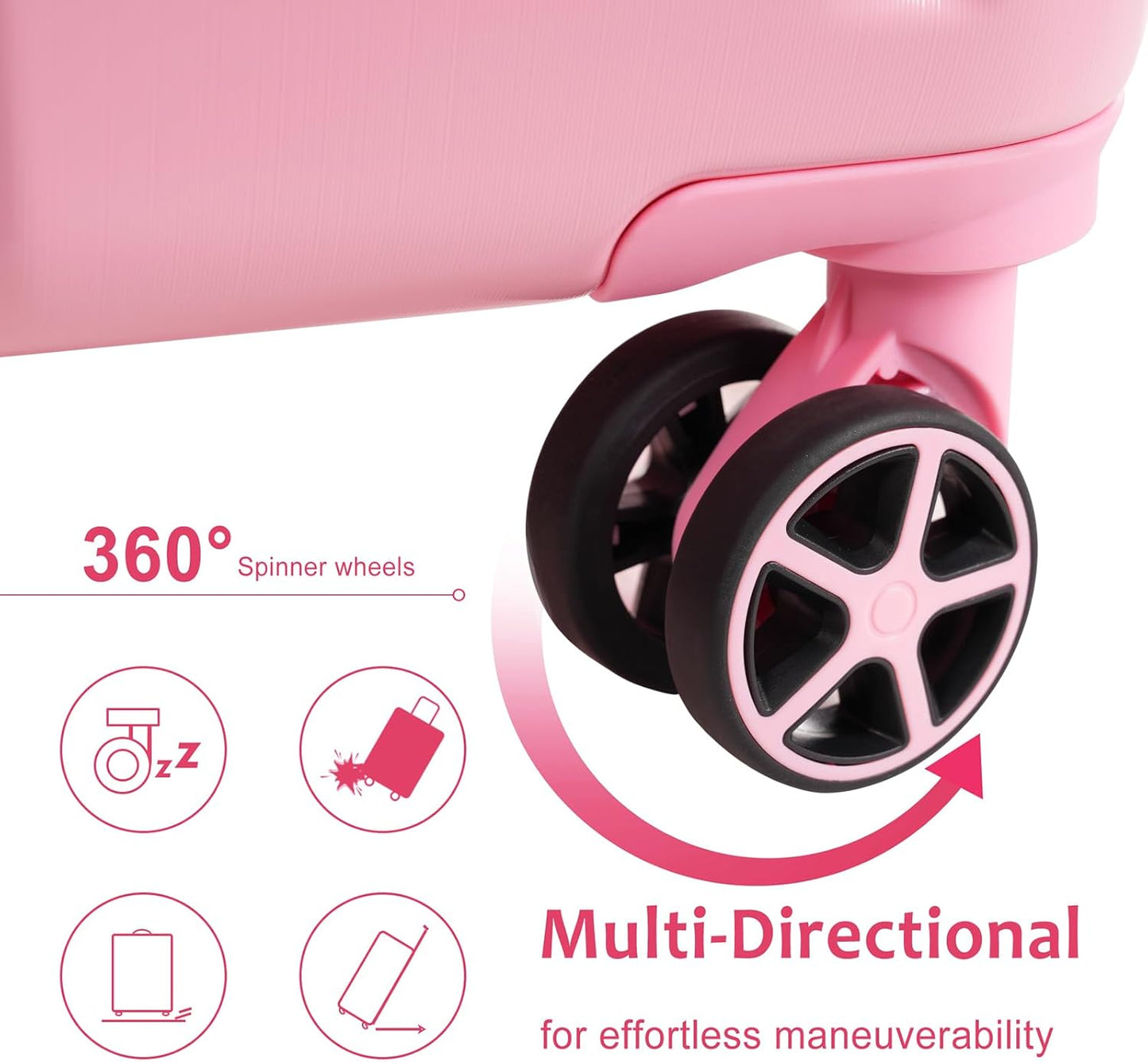 Merax Luggage Sets 3-Piece Hardshell with Spinner Wheels Lightweight Suitcase with Corner Guards (Pale Pink, 20/24/28)