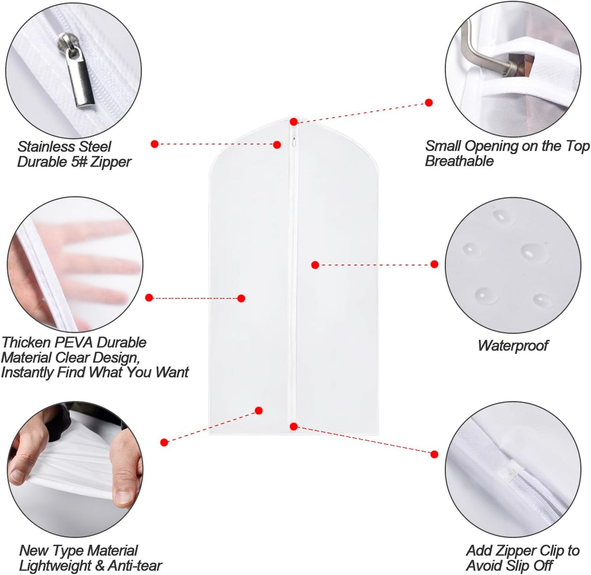 Suit Bags for Closet Storage Garment Bag 24''X40'' Clear Garment Bags for Hanging Clothes (Set of 6) Plastic Waterproof Suit Cover Bag with Zipper for Coats, Jackets, Shirts