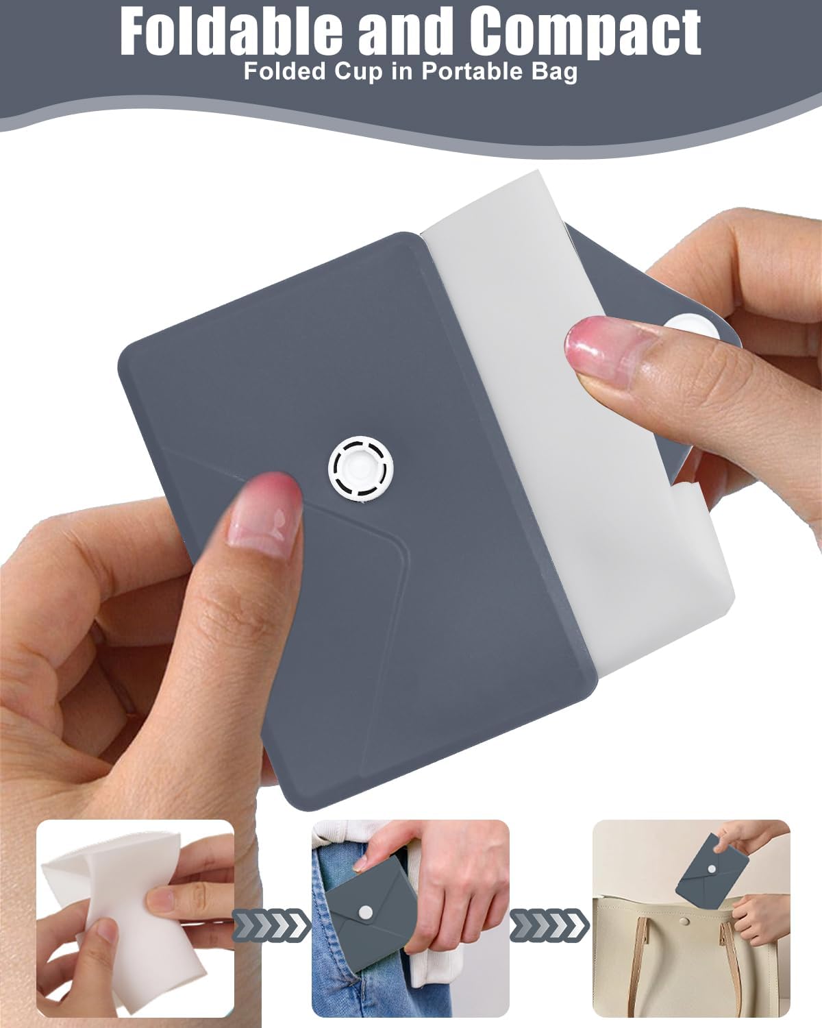 Collapsible Cup[2025 Upgraded] Silicone Foldable Water Cup, Collapse Water Bottles with Envelope-Shaped Storage Pouch, Portable Camping Cup for Outdoors, Travel, Camping (Space Grey)