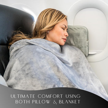 Travel Pillow and Blanket Set - 4-in-1 Ultimate Travel Kit with Memory Foam Pillow, Travel Blanket, Sleep Mask, and Earplugs-Ultimate Comfort and Coziness for Your Journeys - Grey