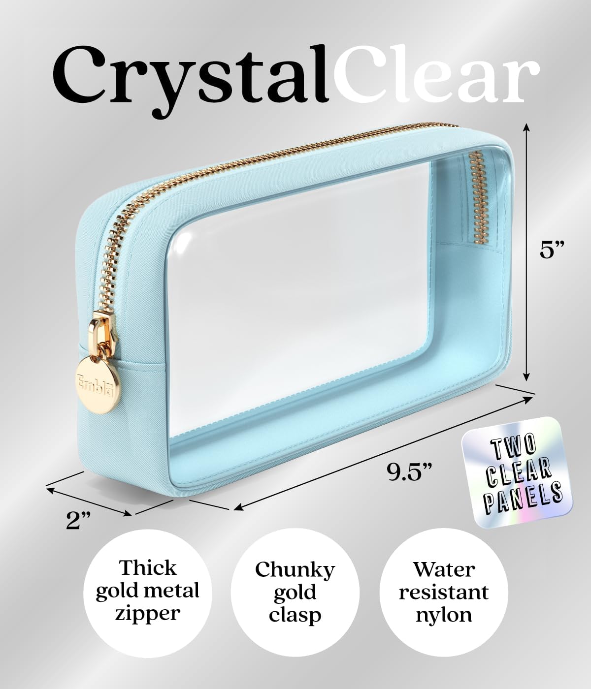 Clear Makeup Bag Zipper Pouch, Transparent Cosmetic Case Organizer, TSA Approved Travel Toiletry Case, Travel Accessories Essentials Makeup Tote for Women, Small Cute Make up Bag for Purse - Sky