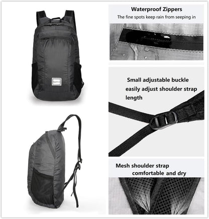 Small Foldable Hiking Daypack Packble Skin Casual Backpack Camping Cycling Travel Outdoor Day Bags Useful (Black)