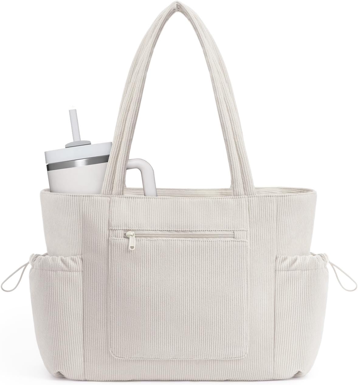 ECOHUB Tote Bag for Women, Work Tote Bags with Laptop Compartment, Large Corduroy Tote Bag with Stanley Cup Holder