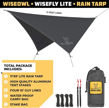 Wise Owl Outfitters Hammock Rain Fly – Waterproof Camping Tarp Cover with Tent Stakes & Carry Bag, Ultralight Shelter for Backpacking & Outdoor Shade