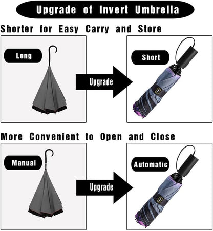 LANBRELLA Compact Reverse Folding Umbrella Auto Windproof Travel Umbrella